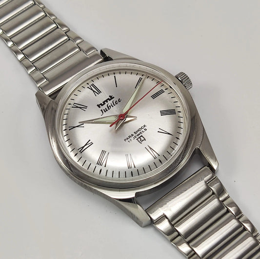 HMT Jubilee Para Shock 17 Jewels Silver Dial Transparent Back Mechanical Hand winding Men's Wrist Watch Discover-Diamonds