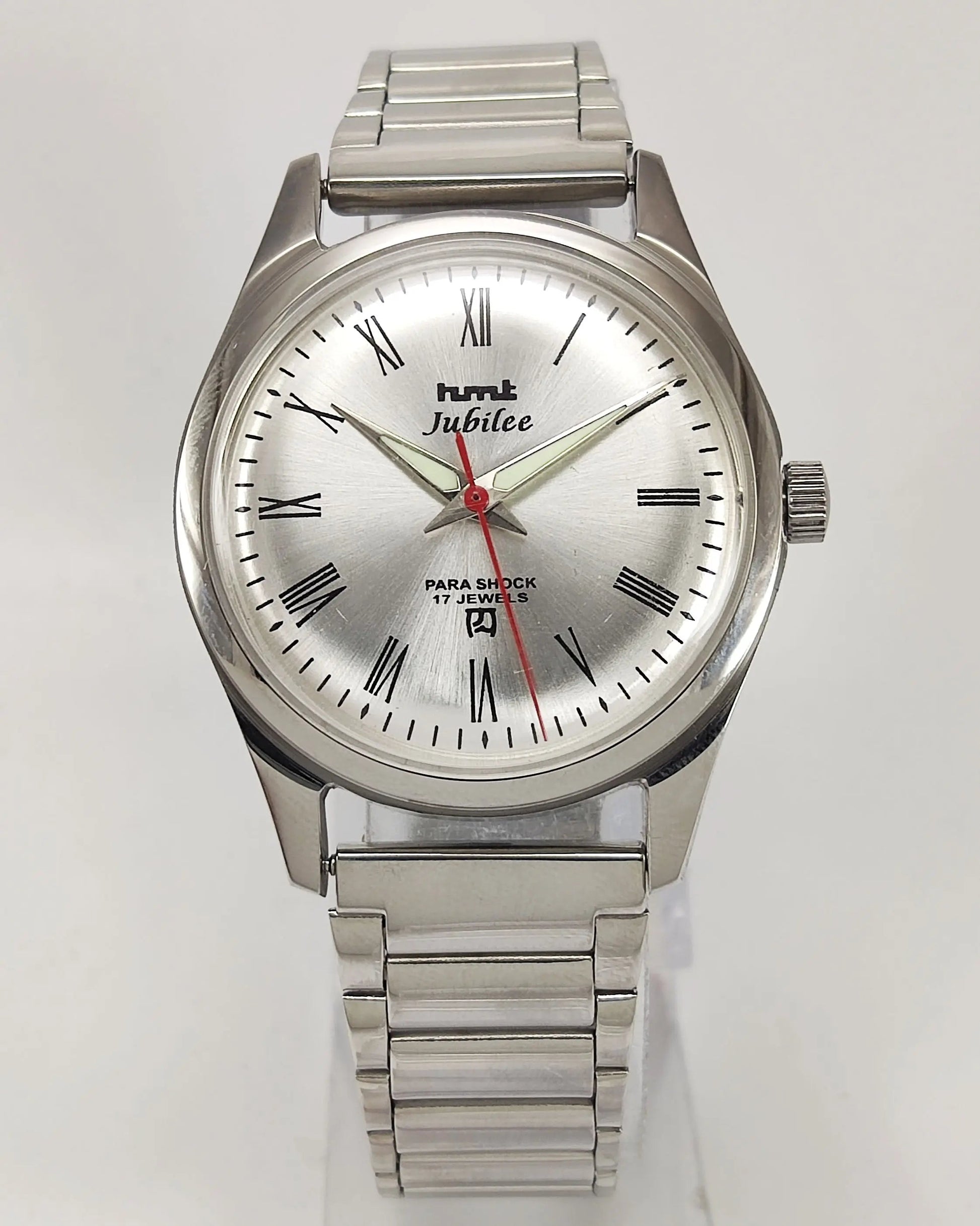 HMT Jubilee Para Shock 17 Jewels Silver Dial Transparent Back Mechanical Hand winding Men's Wrist Watch Discover-Diamonds