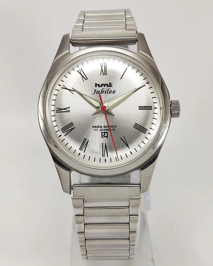 HMT Jubilee Para Shock 17 Jewels Silver Dial Transparent Back Mechanical Hand winding Men's Wrist Watch Discover-Diamonds